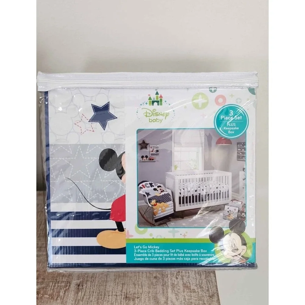 Disney Baby Let's Go Mickey 3-Piece Crib Bedding Set Comforter fitted sheet NEW
